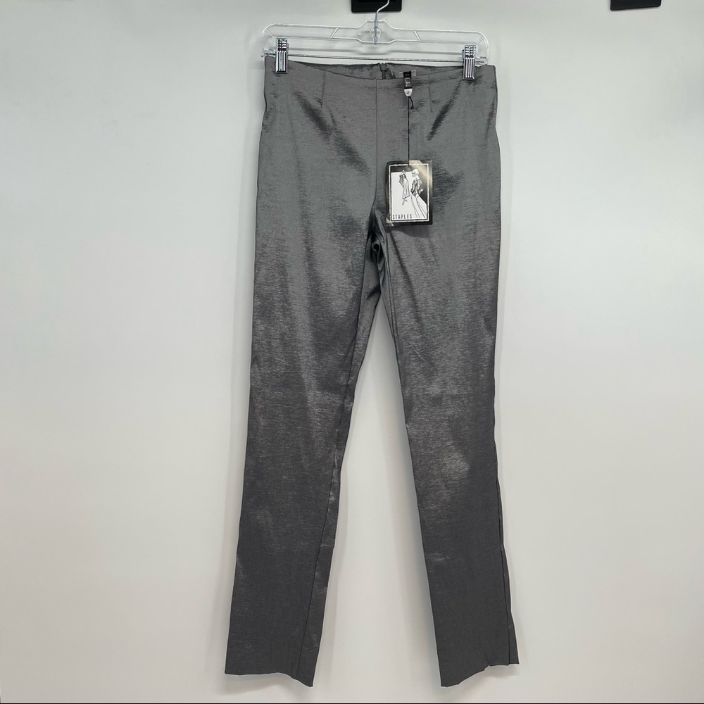 NWT Staples  Gunmetal Pants Size 2  Gray Shiny Holidays  Back Zipper $136
